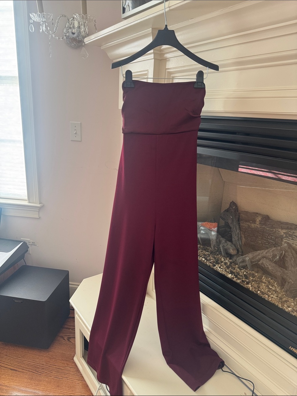Express Strapless Wide-Leg Jumpsuit in Burgundy Wine